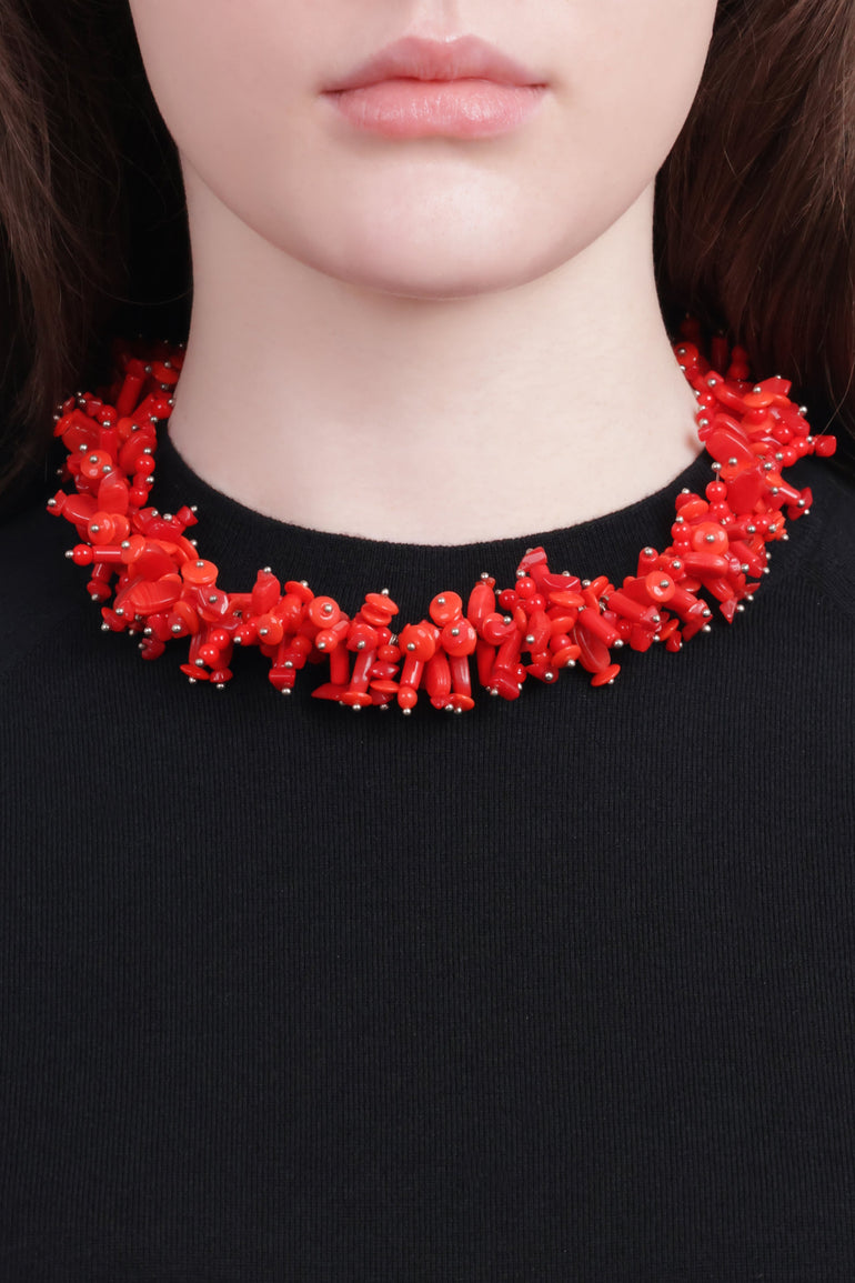 DRIES VAN NOTEN JEWELLERY RED / Ruby/Silver Embroidered Chunky Detail Necklace | Red/Silver