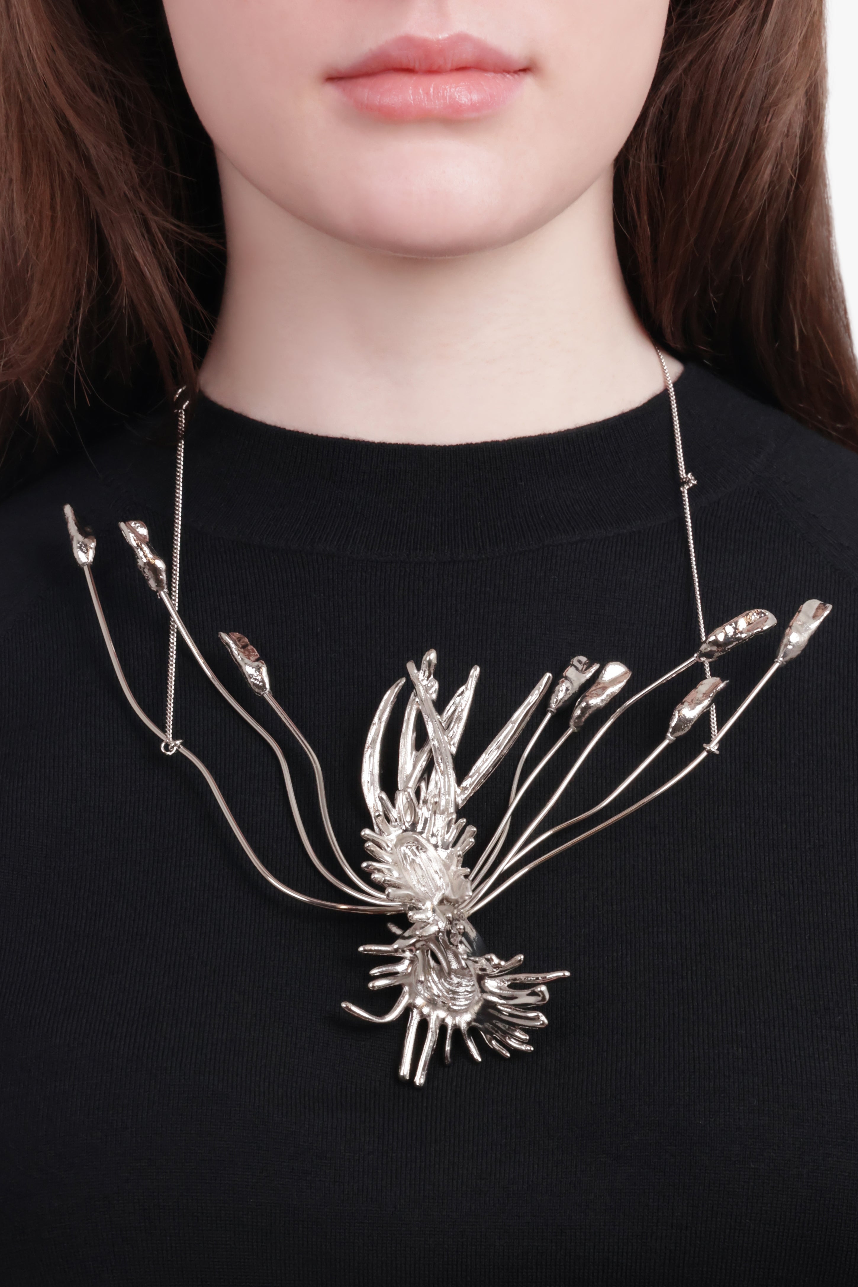 DRIES VAN NOTEN JEWELLERY SILVER / Silver Floral Detail 3D Necklace | Silver