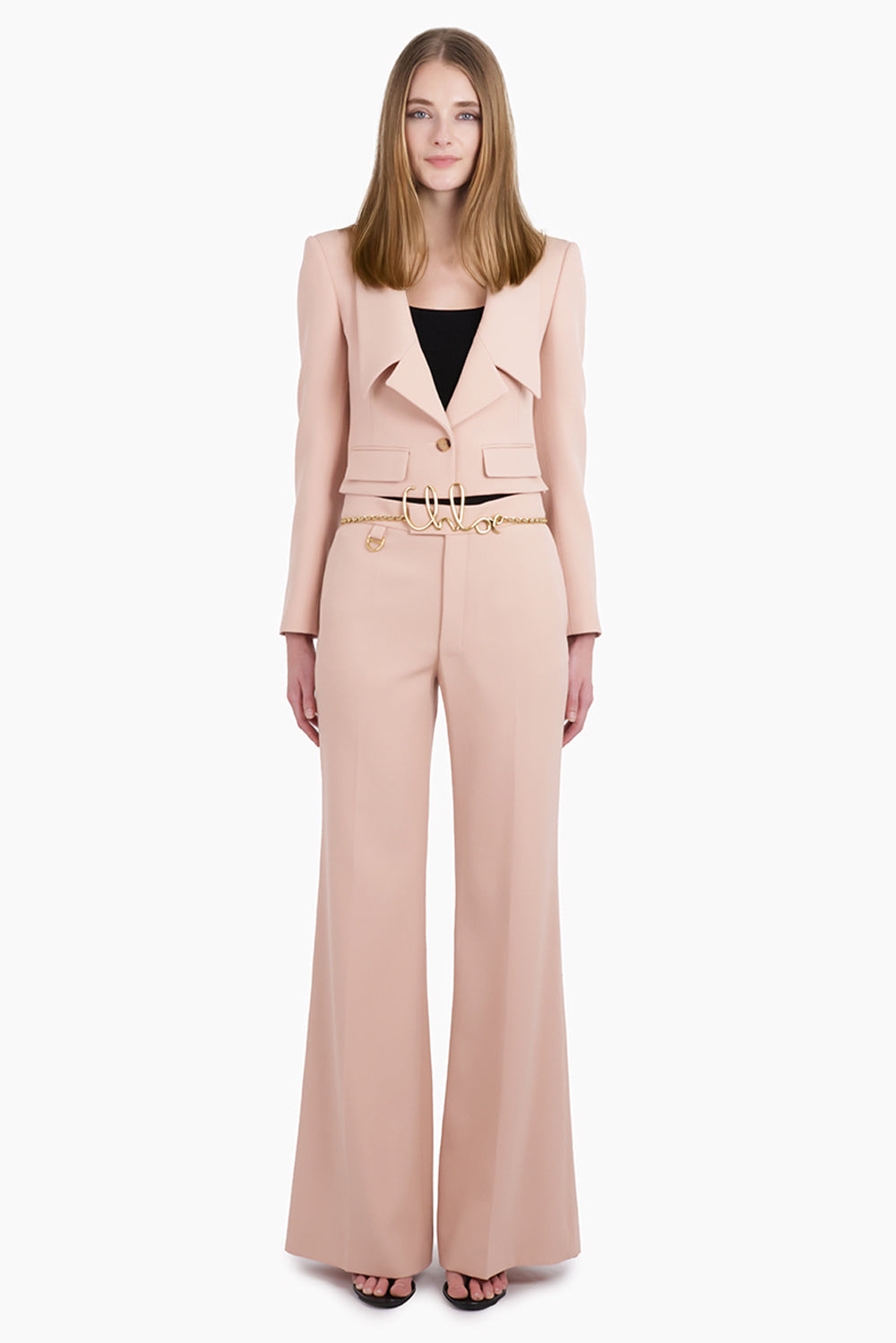 CHLOE RTW Front Collar Detail Crop Jacket | Clay Pink