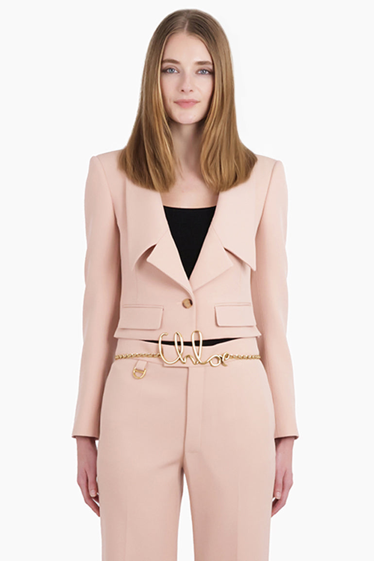 CHLOE RTW Front Collar Detail Crop Jacket | Clay Pink