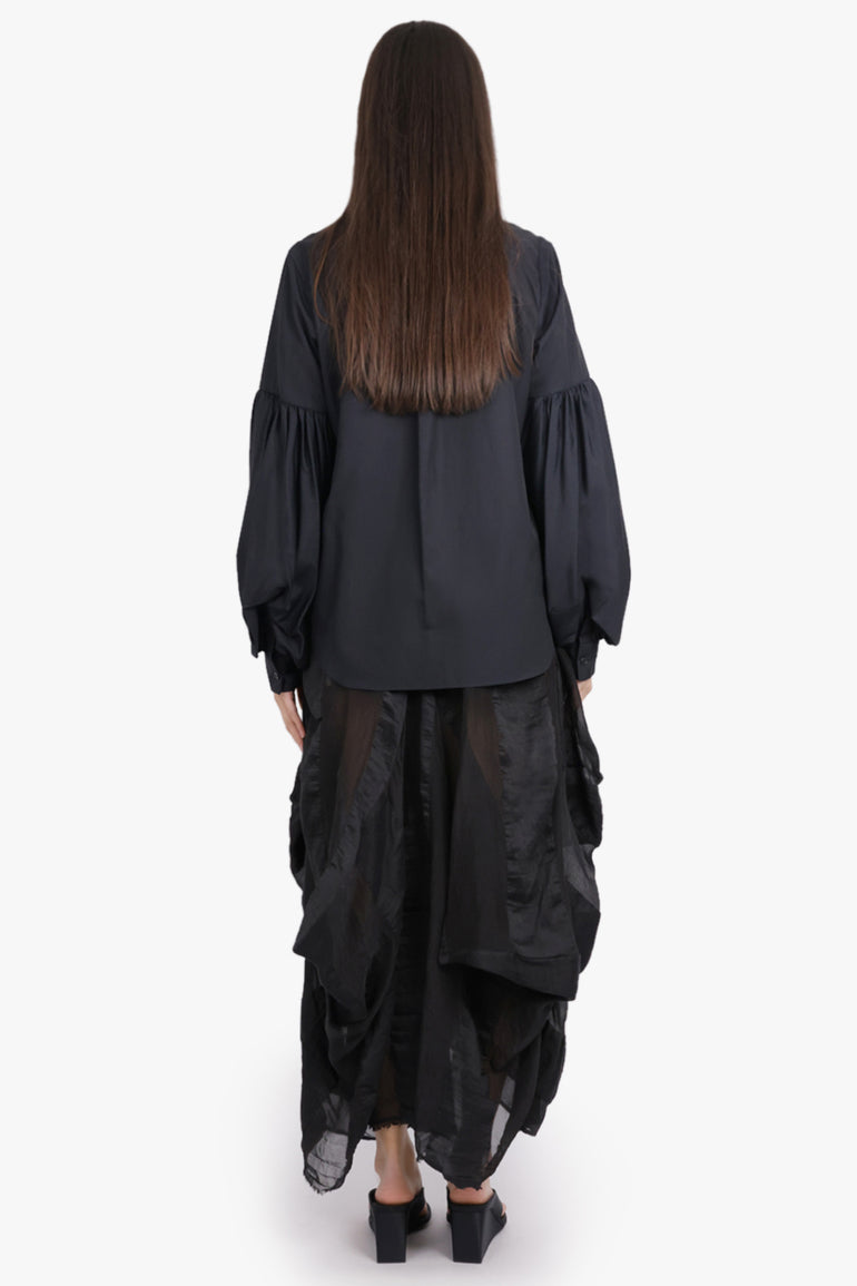 NOIR KEI NINOMIYA RTW Ruched Balloon L/S Shirt | Black