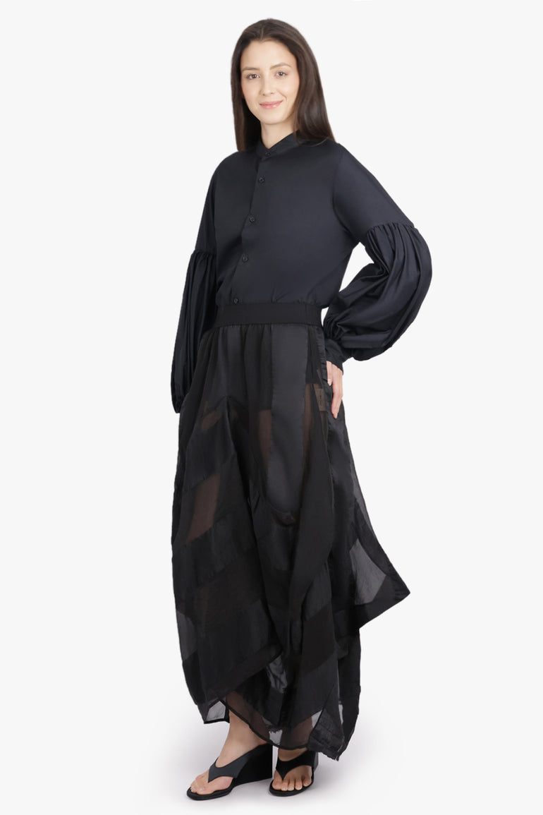 NOIR KEI NINOMIYA RTW Ruched Balloon L/S Shirt | Black