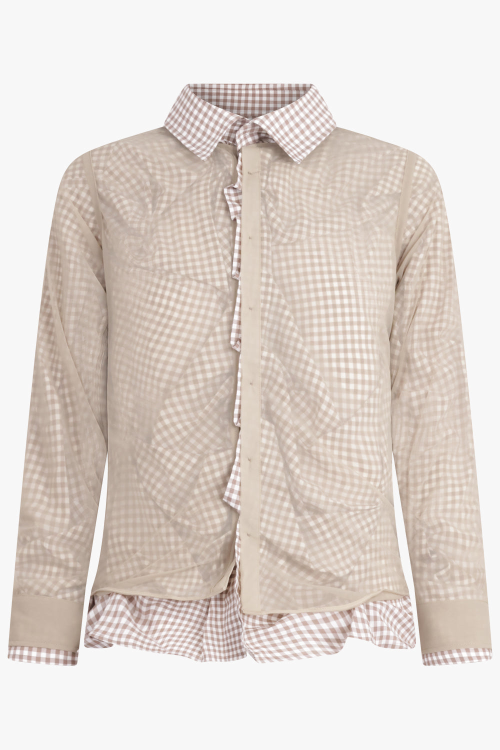 Layered L/S Shirt with Check Ruching Detail | Green/White – Parlour X