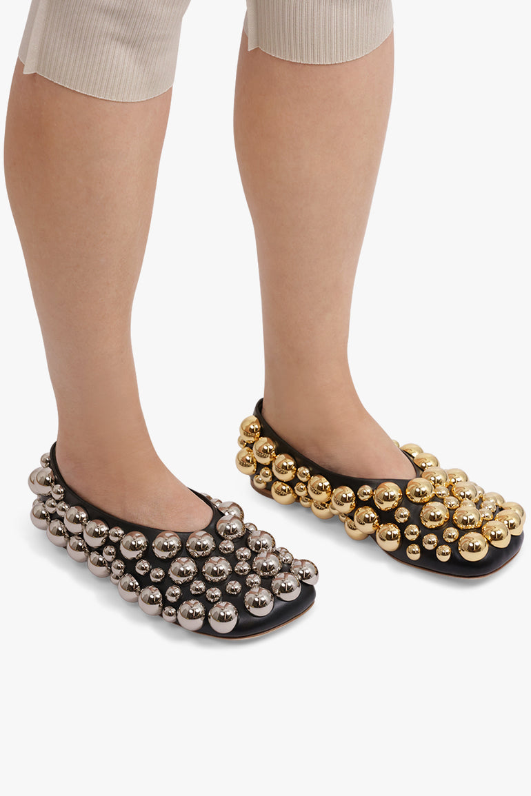 AWAKE MODE SHOES Mismatched Dora Embellished Flat Slipper | Black/Silver/Gold