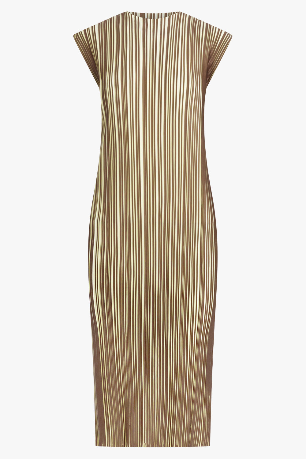 PHOEBE PHILO RTW Pleat Bi-Colour Midi Pinafore Dress | Brown/Yellow