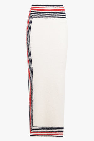 RABANNE RTW Boucle Stripe Cut-Out Maxi Knit Skirt | Cream/Navy/Red