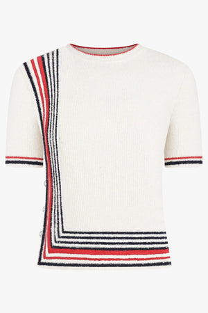Boucle Stripe Detail S/S Knit Top | Cream/Navy/Red