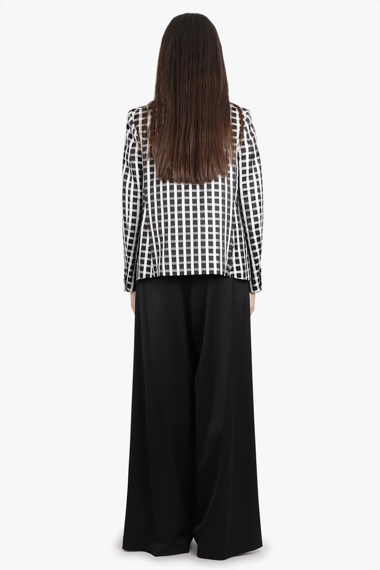 COMME DES GARCONS RTW Round Collar Check Print Jacket With Curved Front | Black/White