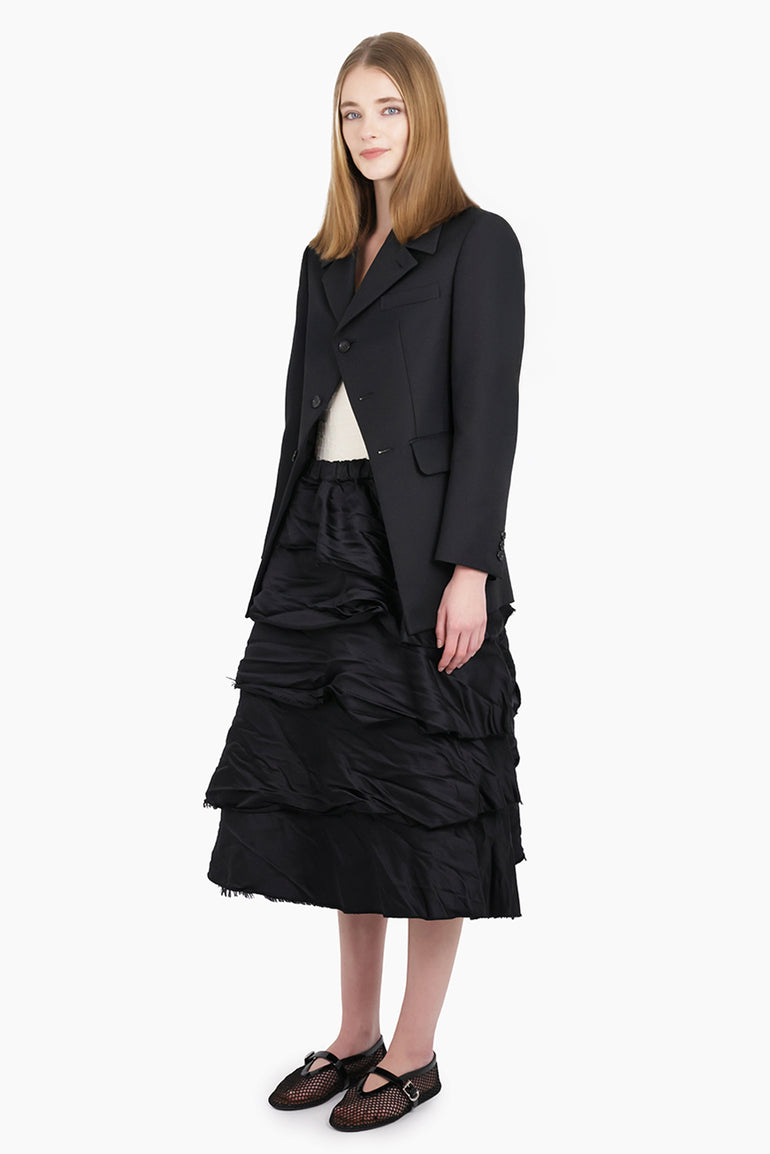 COMME DES GARCONS BLACK RTW Ruffle Layer Detail Midi Skirt | Black