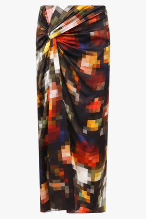 Suma Pixel Floral Tie Midi Skirt | Black/Multi