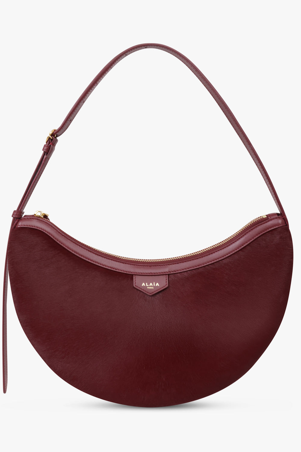 Alaïa Demi Lune Hair Calf Bag in Garnet Red
