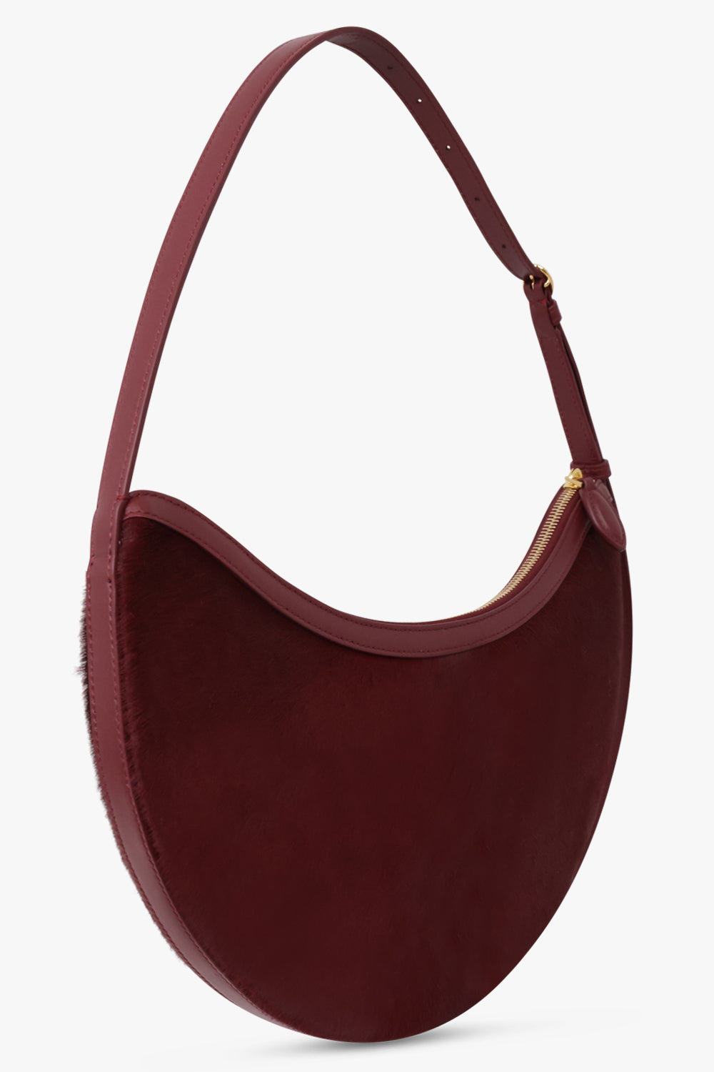Alaïa Demi Lune Hair Calf Bag in Garnet Red