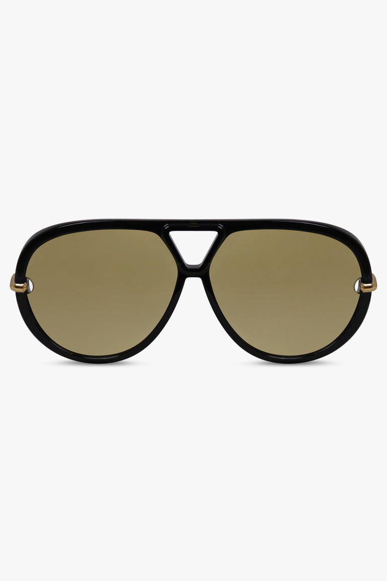 BOTTEGA VENETA SUNGLASSES BLACK / Black/Yellow/Gold BV1273S Drop Aviator Sunglasses | Black/Yellow/Gold