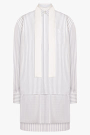 SACAI RTW Layer stripe Shirt Dress with Tie Neck Detail | Off White