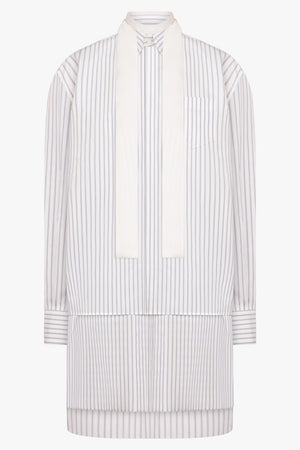 Layer stripe Shirt Dress with Tie Neck Detail | Off White