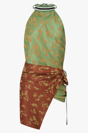 Dries Van Noten Carfy Floral Contrast Scarf Top in Green/Orange