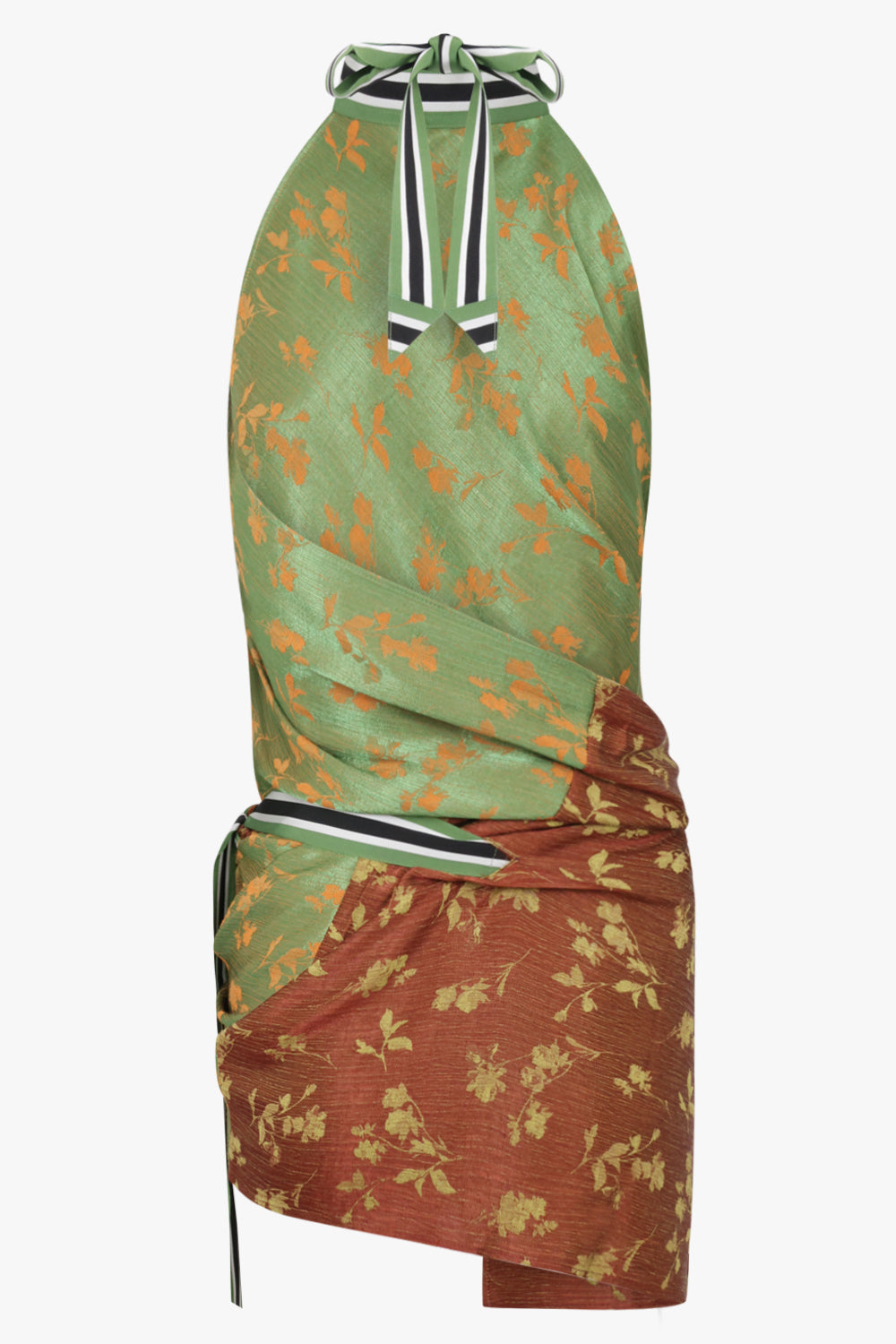 Dries Van Noten Carfy Floral Contrast Scarf Top in Green/Orange