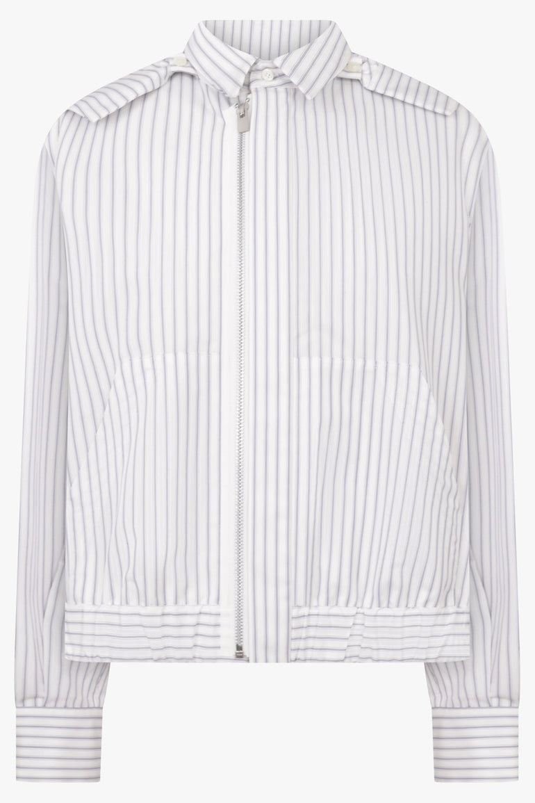 Sacai Zip Hoodie X Stripe Shirt in Off White