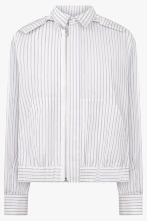 Sacai Zip Hoodie X Stripe Shirt in Off White