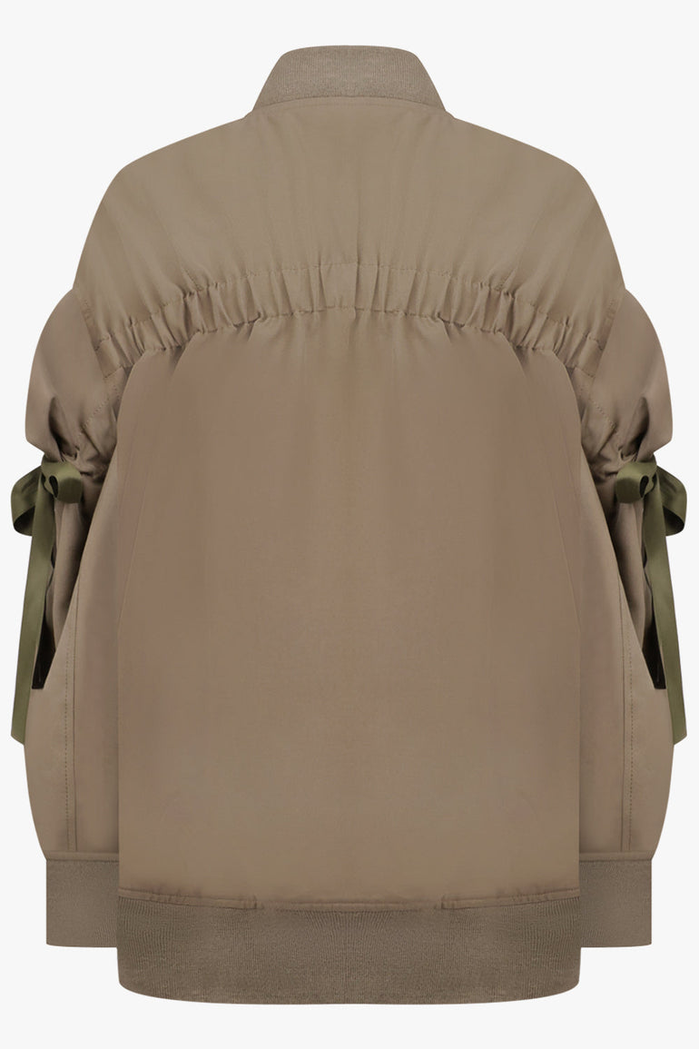 Noir Kei Ninomiya Bow Sleeve Bomber Jacket in Khaki