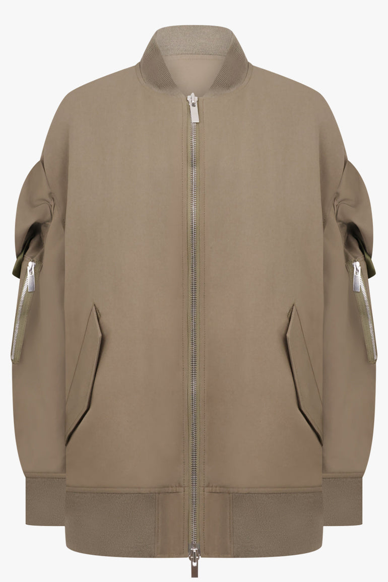 Noir Kei Ninomiya Bow Sleeve Bomber Jacket in Khaki