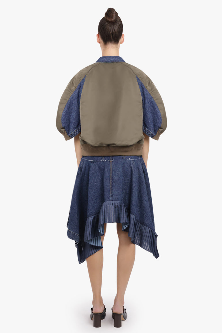 SACAI RTW Contrast Denim Jacket With 3/4 Sleeves | Blue/Khaki