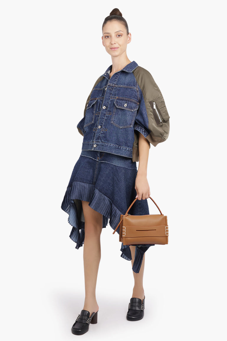 SACAI RTW Contrast Denim Jacket With 3/4 Sleeves | Blue/Khaki