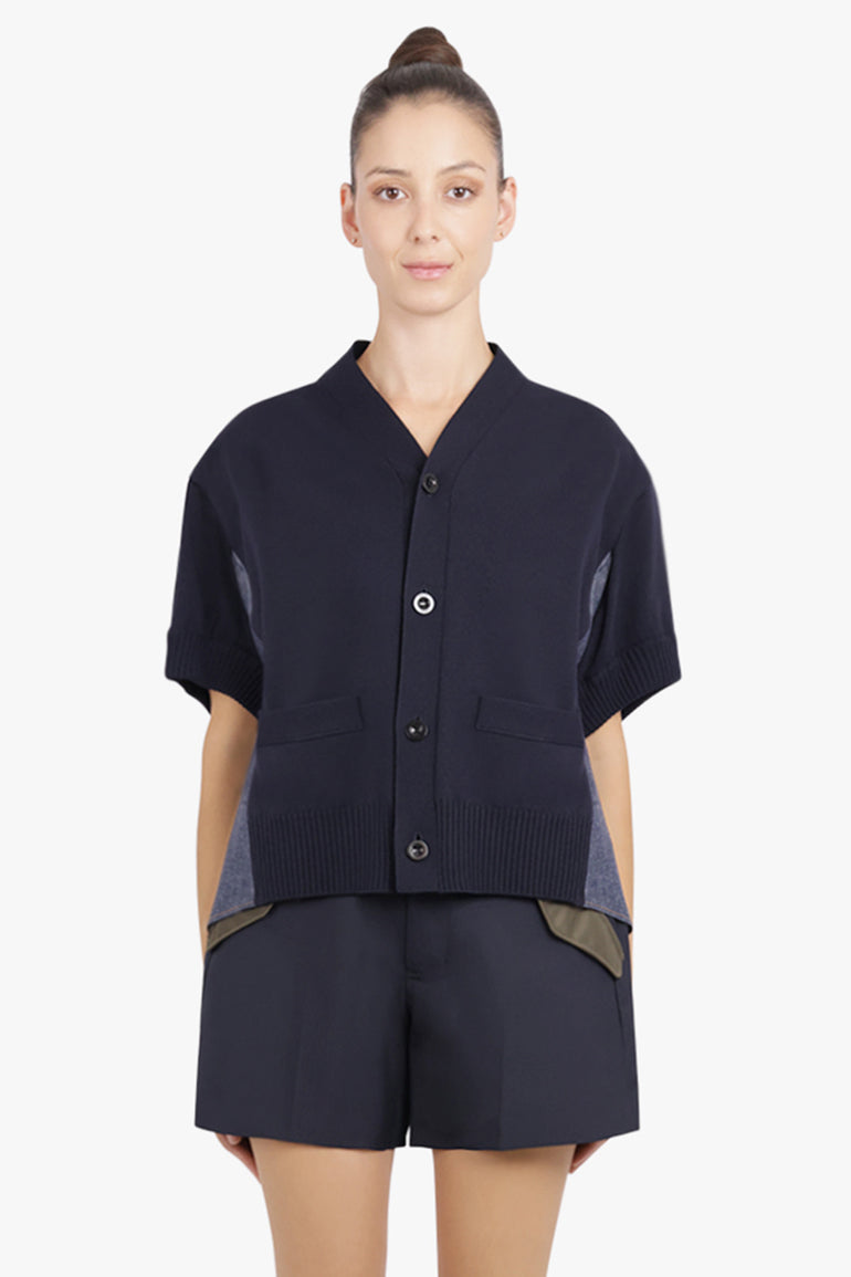 SACAI RTW S/S Denim X Knit Cardigan | Navy/Blue
