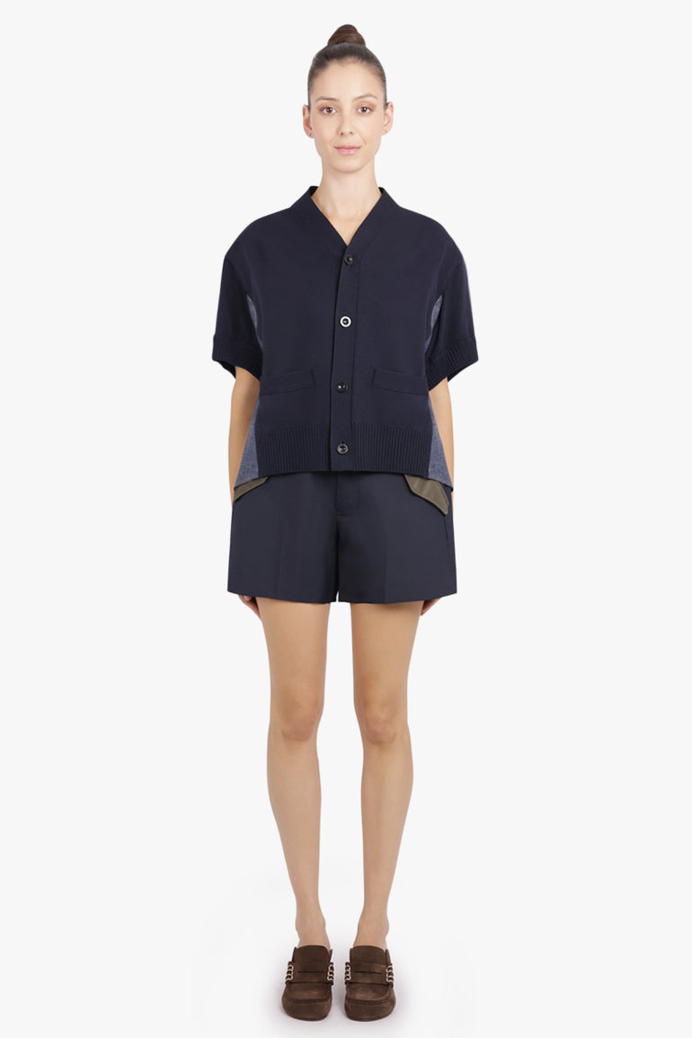 SACAI RTW S/S Denim X Knit Cardigan | Navy/Blue