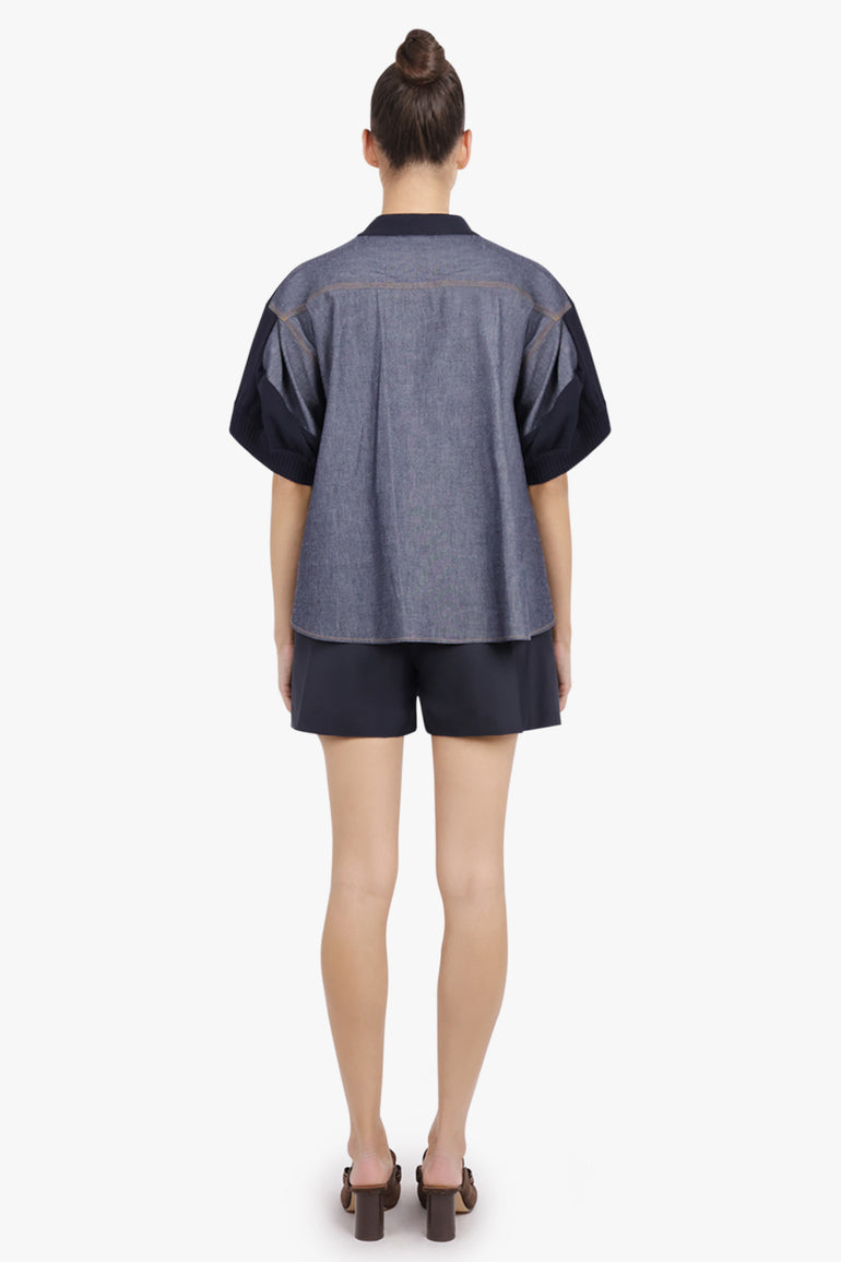 SACAI RTW S/S Denim X Knit Cardigan | Navy/Blue