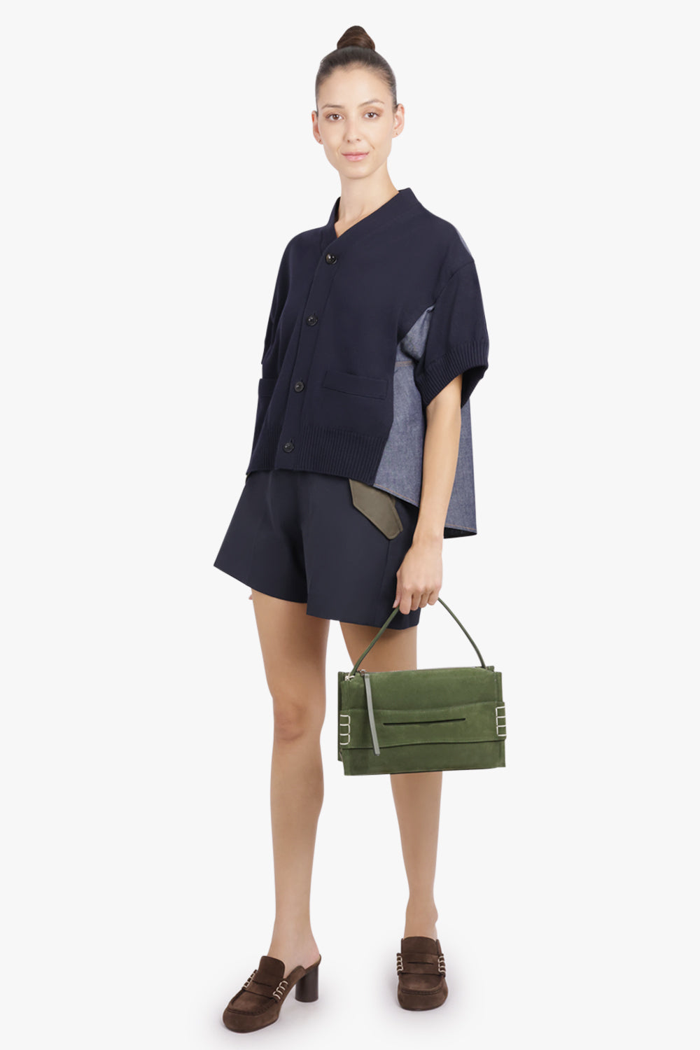 SACAI RTW S/S Denim X Knit Cardigan | Navy/Blue