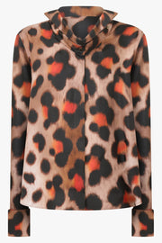 GIVENCHY RTW Deconstructed Collar Leopard Print Shirt | Deep Brown