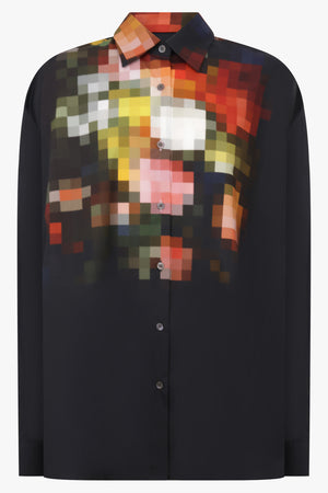 Casia Pixel Floral Oversize Cocoon Shirt | Black/Multi