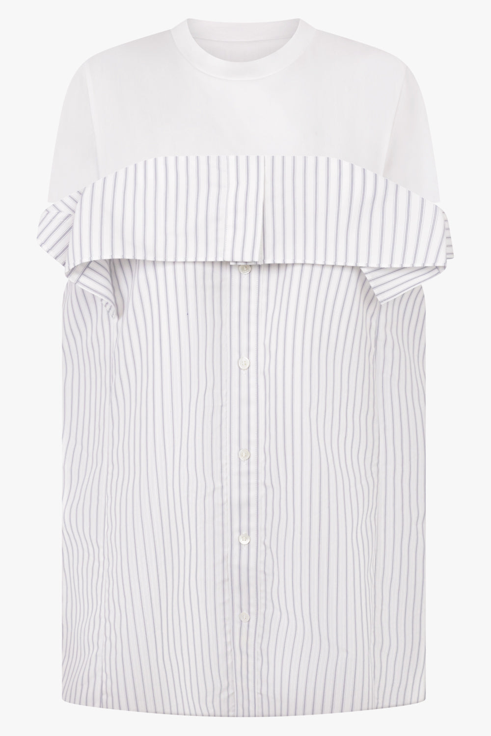 Sacai Long T-Shirt X Stripe Shirt Panel in White/Black