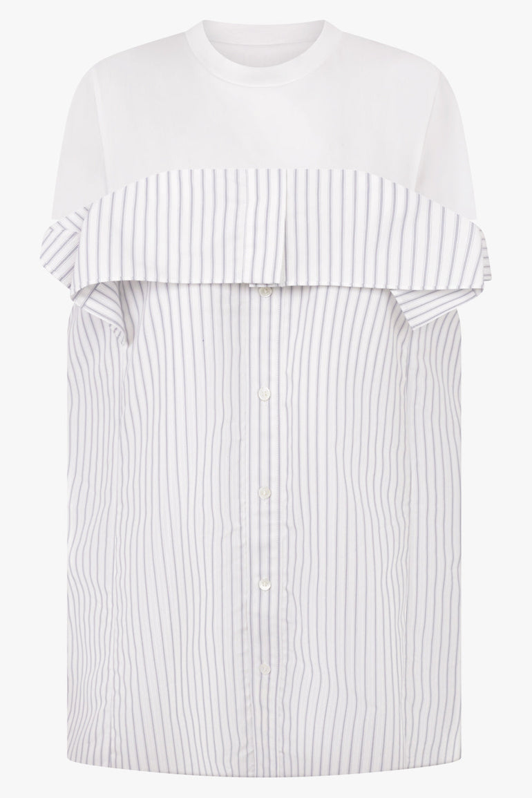 Sacai Long T-Shirt X Stripe Shirt Panel in White/Black