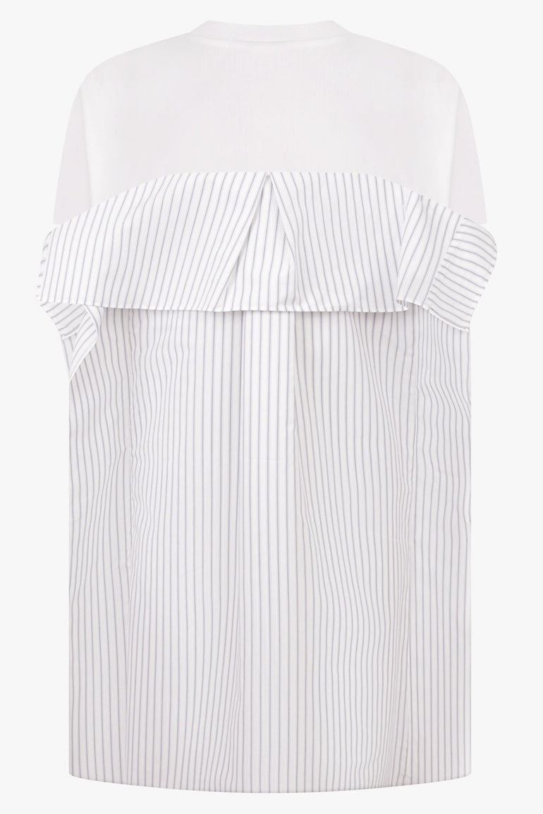 Sacai Long T-Shirt X Stripe Shirt Panel in White/Black