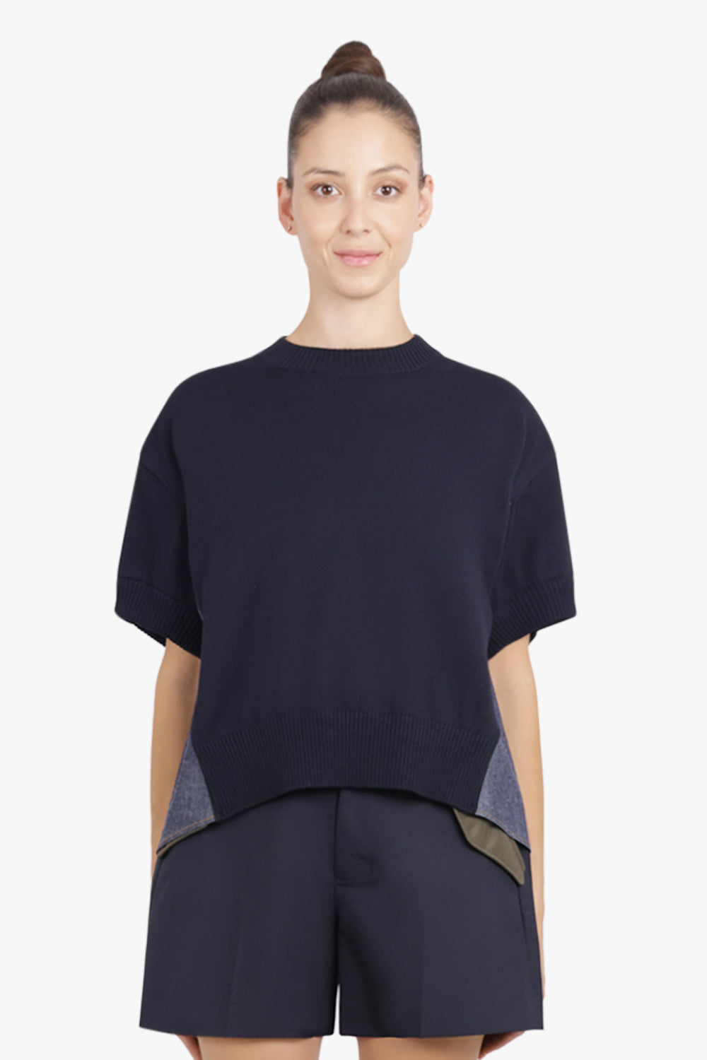 SACAI RTW Denim X Knit Pullover | Navy/Blue