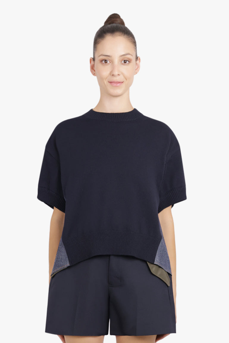 SACAI RTW Denim X Knit Pullover | Navy/Blue