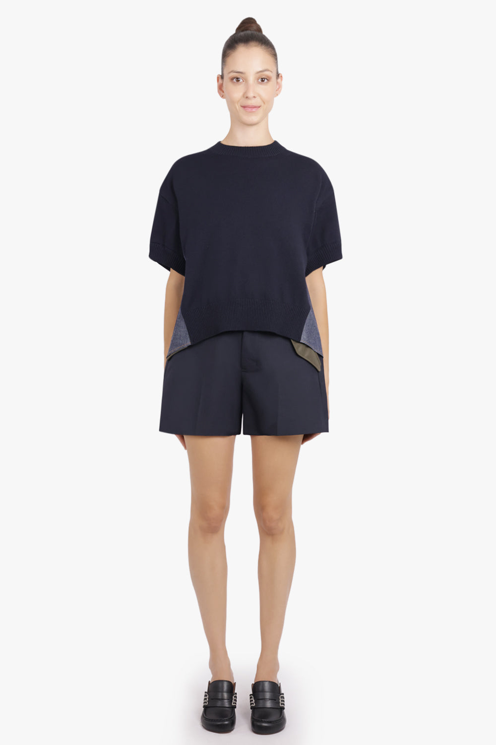 SACAI RTW Denim X Knit Pullover | Navy/Blue