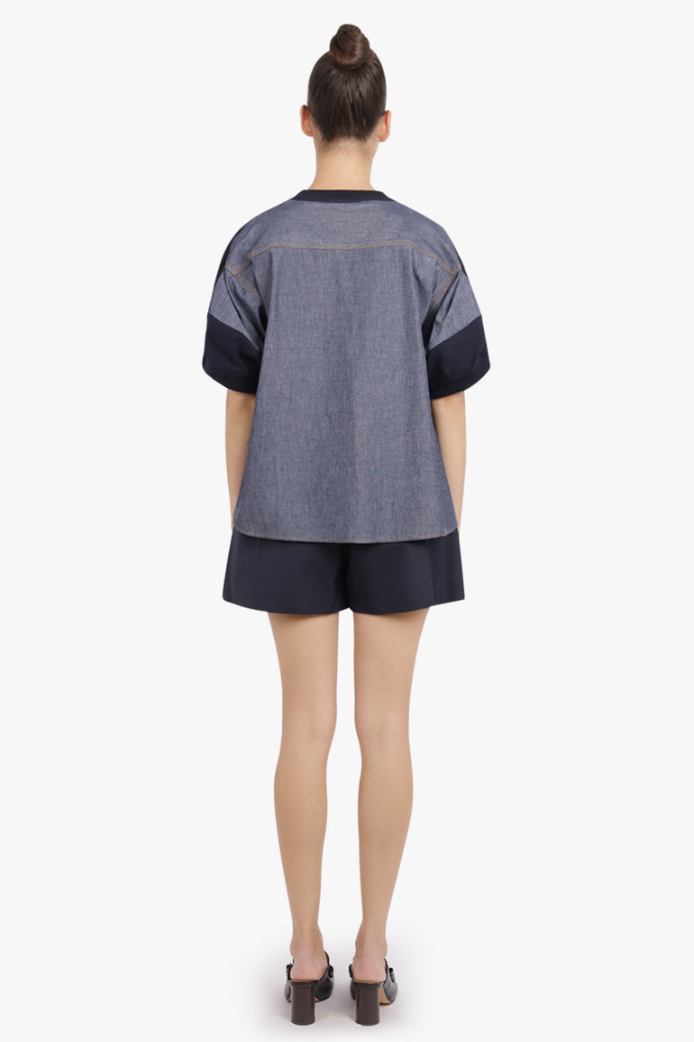 SACAI RTW Denim X Knit Pullover | Navy/Blue