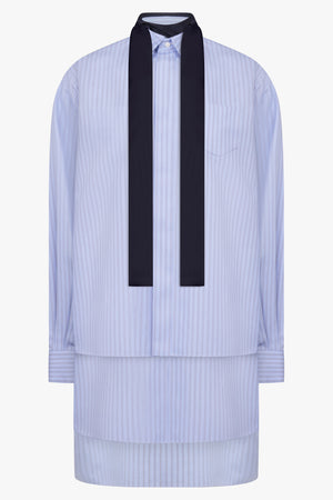 Layer stripe Shirt Dress with Tie Neck Detail | Blue