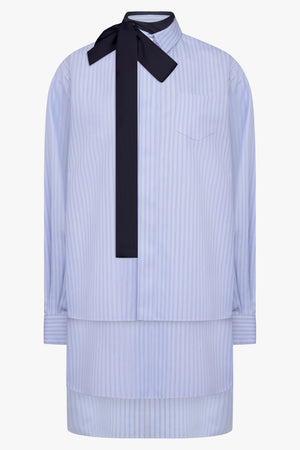 Layer stripe Shirt Dress with Tie Neck Detail | Blue