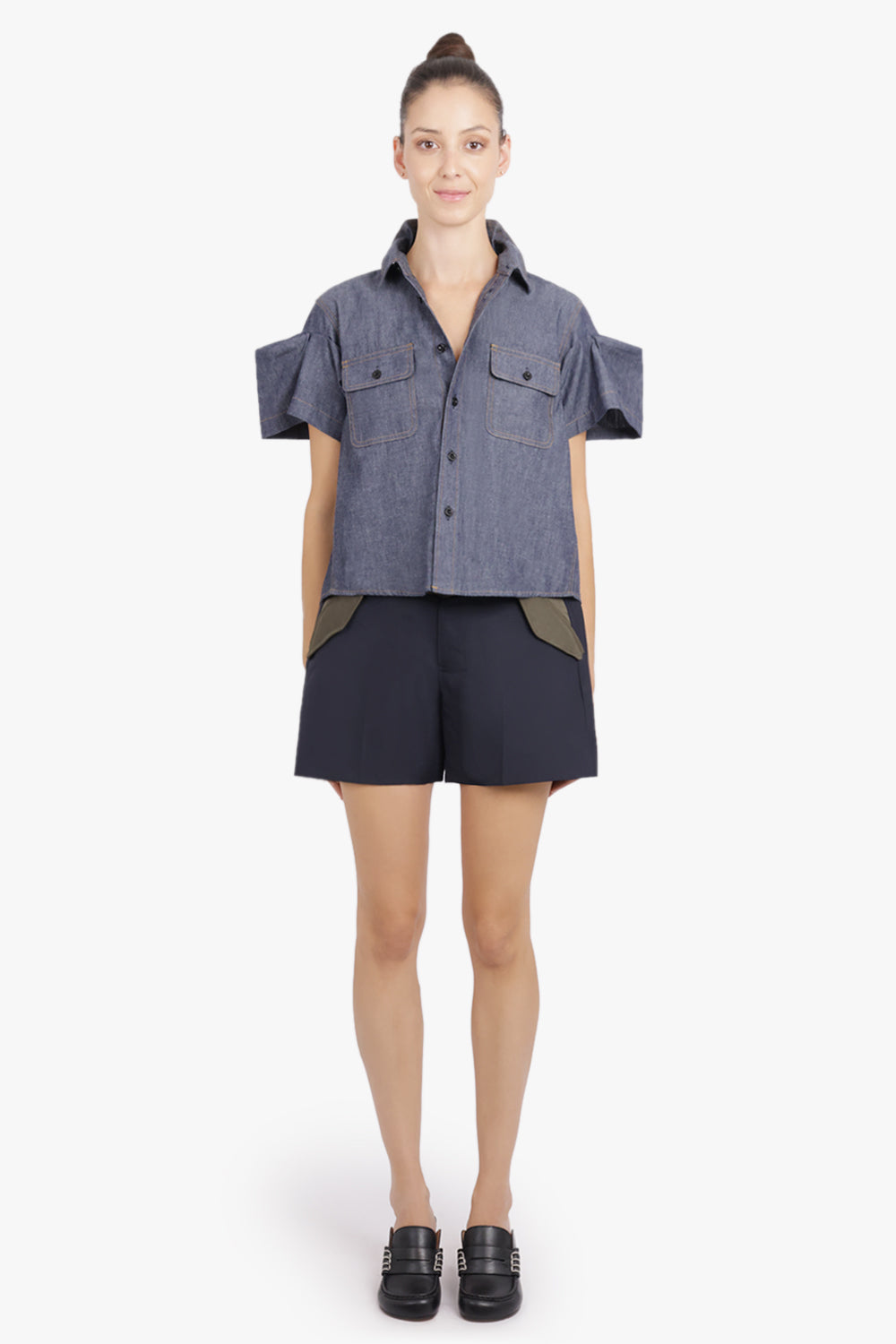 SACAI RTW Suiting Contrast Short | Navy/Khaki