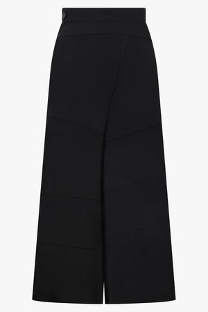 Panelled Wide Leg Wool Pant | Black
