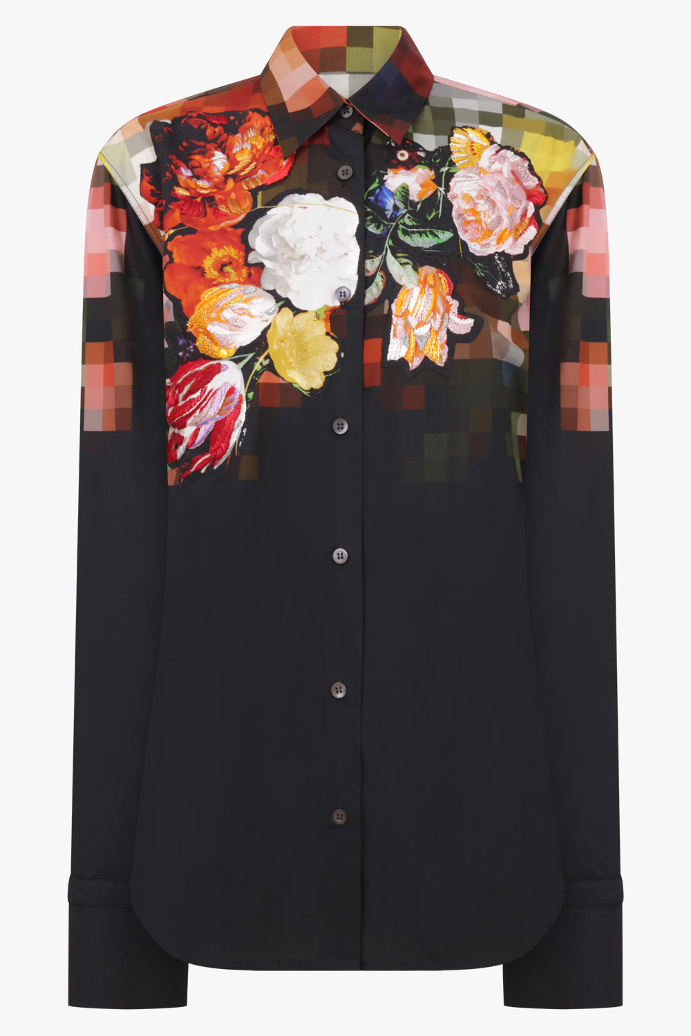 Dries Van Noten Chloris Floral Embroid Shirt in Black/Multi