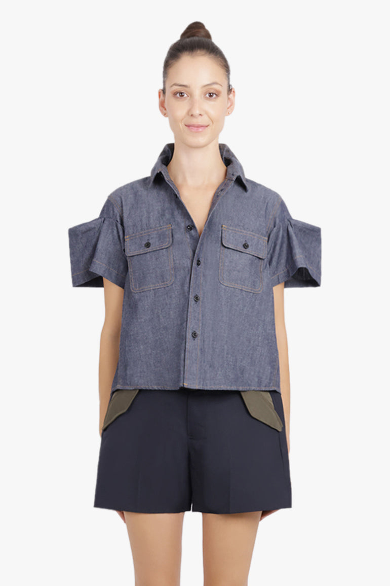 SACAI RTW S/S Denim Shirt With Puff Sleeves | Blue