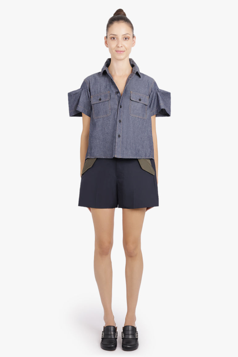 SACAI RTW S/S Denim Shirt With Puff Sleeves | Blue