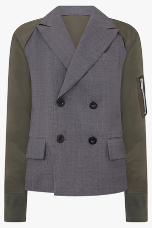 Suit Jacket with Contrast Sleeve | Grey/Khaki