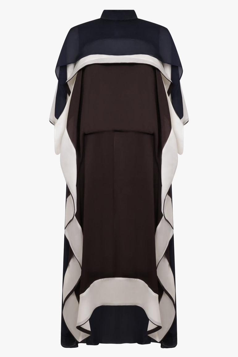 Sacai Layer Scarf Midi Dress in Brown/Ecru
