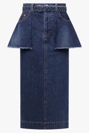 Sacai Denim Midi Skirt With Peplum Detail in Blue